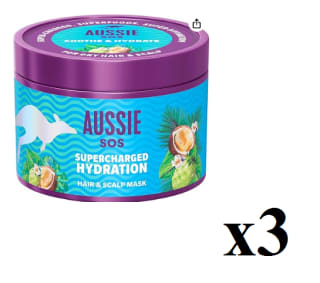 3 Botes de Aussie SOS Supercharged Hydration Mascarilla Para Pelo Y Cuero Cabelludo 500ml Alivia El Cuero Cabelludo Seco E Hidrata El Pelo Extremadamente Seco por 20.38€
