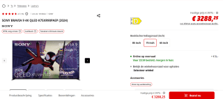 Sony Bravia 9 K75XR90PAEP QLED XR (2024) voor €3.288,25 bij de mediamarkt