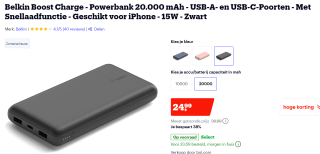 Belkin BOOSTCHARGE 20.000 mAh powerbank voor €24,99 bij Bol.com