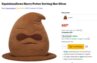 Squishmallows Harry Potter 25 cm sorting hat voor €10,99 bij Bol