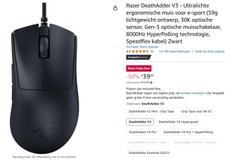 Razer DeathAdder V3 computermuis voor €39,99 bij Amazon