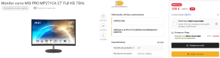 Monitor curvo MSI PRO MP271CA 27'' Full HD 75Hz por 109€