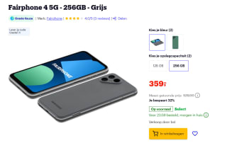 Fairphone 4, 8GB ram, 256GB opslag Grijs voor €359 bij Bol.com