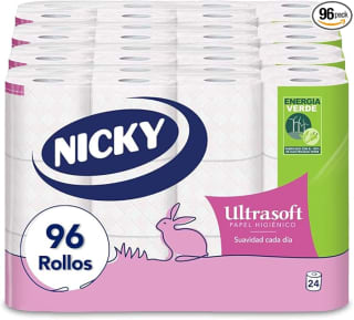 Nicky Ultrasoft Papel Higiénico 96 rollos 2 capas, 140 servicios por rollo por 16,16€