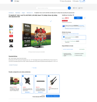TV QLED 65" (165,1 cm) TCL 65C745X1 4K UHD Smart TV Dolby Vision IQ Dolby AC4, Quantum Dot por 509,15€