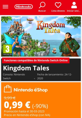 Kingdom Tales Nintendo Switch por 0,99€.
