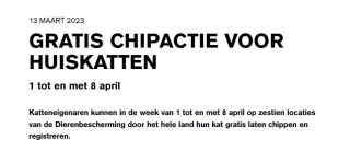 Gratis chipactie voor katten via de Dierenbescherming