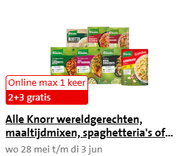 2+3 gratis op Alle Knorr wereldgerechten, maaltijdmixen, spaghetteria's of risotteria's bij de Jumbo