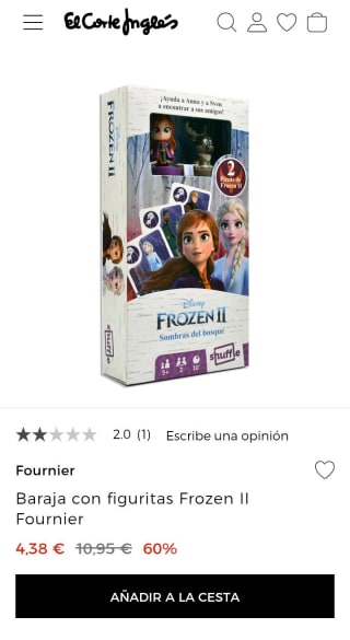 Fournier Baraja con figuritas Frozen II por 4,38€.