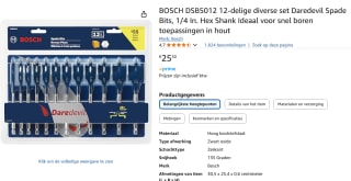 BOSCH DSB5012 12-delige diverse set Daredevil Spade Bits voor €25,50 bij Amazon