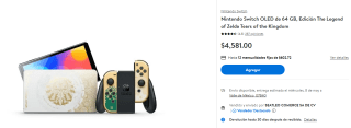 Nintendo Switch OLED 64GB Zelda TOTK por $4,181 con cupón para Walmart