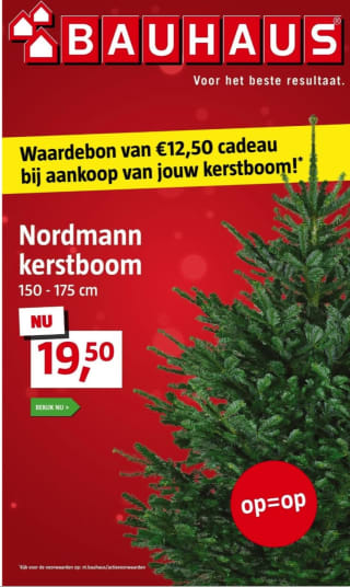 Kerstboom bij Bauhaus voor €19,50 met €12,50 waardebon voor Bauhaus erbij