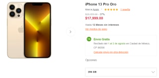 iPhone 13 Pro Oro 256GB por $17,999 en Linio