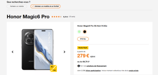 Smartphone 6.8" Honor Magic6 Pro - Snapdragon 8 Gen 3, RAM 12 Go, 512 Go, 5600mAh à 279€