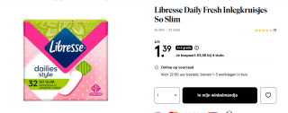 Libresse Daily Fresh So Slim 32 stuks voor €1,39 bij de Etos