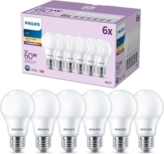 Pack 6 Philips Bombilla LED clásica mate 8W, casquillo E27, Luz Cálida (2700K) por 10,49€