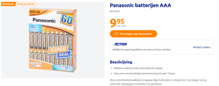 Panasonic batterijen AAA 60 stuks voor €9,95 bij de Action