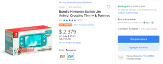 Descuento Mercado Libre: Nintendo Switch Lite + Animal Crossing por $2,379