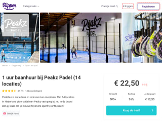 1 uur baanhuur bij Peakz Padel voor 22,50 euro