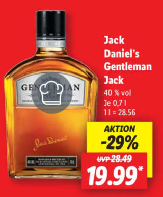 Jack Daniels Gentleman Jack whisky voor €19,99 bij de Lidl in Duitsland