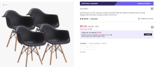 Juego de 4 sillas de comedor con patas de madera Almohadilla de cojín suave Retro Lounge por 69.7€ (Cuenta Nueva 57.7€)