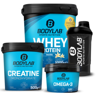 Bodylab Whey + met Creatine Powder en Omega-3 capsules voor €34,96 dmv code bij Bodylab