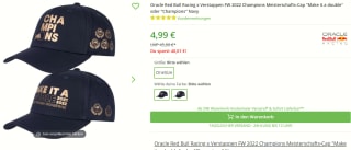 Oracle Red Bull Racing x Verstappen FW 2022 kampioen cap voor €4,99 bij Outlet46
