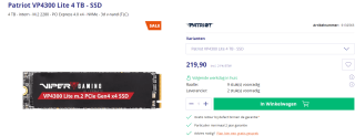 Patriot VP4300 Lite 4 TB - SSD voor €219,90 bij Azerty