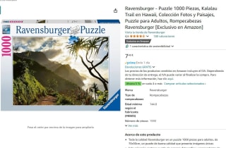 Puzzle 1000 piezas marca Ravensburger Kalalau Trail en Hawaii, por 7,49€