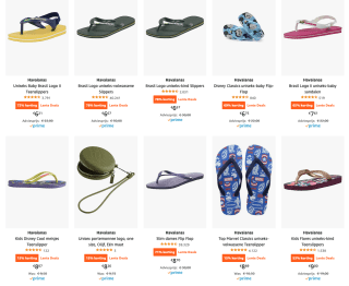 Havaianas kids voor €6,75 en volwassenen €6,67