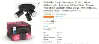 Philips Hue Opbouwspot - Fugato gu10 350lm - Zwart voor €166 bij Amazon