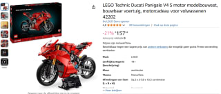 Lego Technic Ducati Panigale V4 S motor (42202) voor €157,94 bij Amazon en Bol