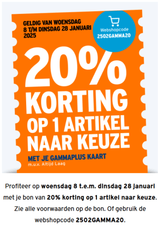 20% korting op een item naar keuze bij Gamma