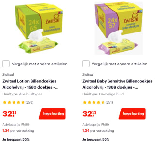 Tot 55% korting op Zwitsal baby items