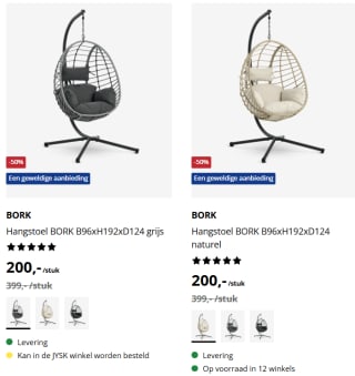 Jysk hangstoel voor €200