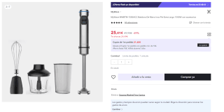 Batidora De Mano MyWave MWBTM-1500ACC Inox Pie Extra Largo 1500W con accesorios por 25.41€ (Cuenta Nueva 15.41€)