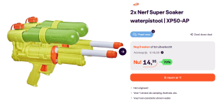 2x Nerf Super Soaker waterpistool XP50-AP voor maar €14,95 bij iBood