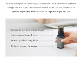 Gratis agua de luna con todos los pedidos de +50€