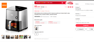 MIUI freidora de aire eléctrica de 5L por 75.68€