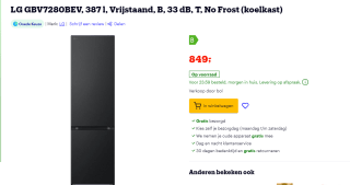 LG GBV7280BEV koel-vriescombinatie voor €849 bij Bol