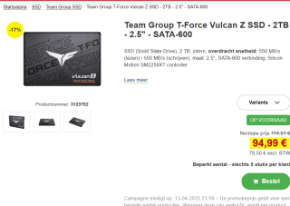 Team Group VULCAN Z 2 TB SSD voor €94,99 bij Proshop