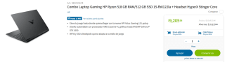 Combo HP Ryzen 5 8GB 512GB SSD 15-fb0122la + HyperX Stinger Core por $9,2069,205 en Sam's Club