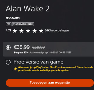 Alan Wake 2 voor €38,99 in de Playstation Store
