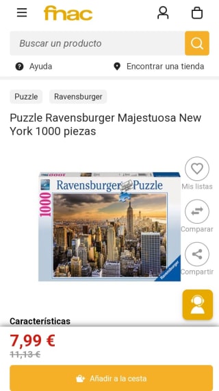 Puzzle Ravensburger Majestuosa Nueva York de 1000 Piezas por 7,99€.