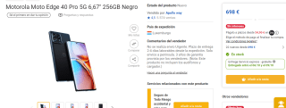 Motorola Moto Edge 40 Pro 5G 256GB por 698€
