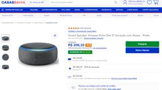 Smart Speaker da Amazon, modelo Echo Dot de 3ª Geração - R$ 206,10