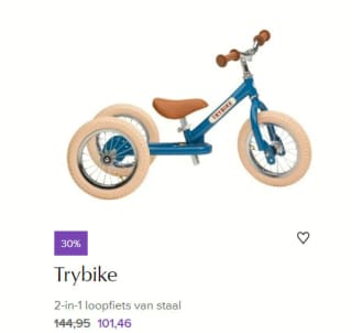 Diverse Trybike 2-in-1 loopfietsen voor €101,46 bij de Bijenkorf