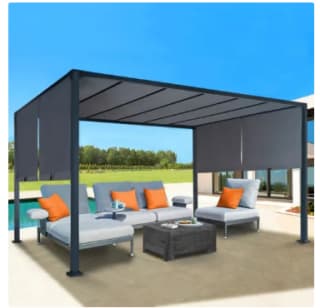 IDMARKET Pergola 4x3 M toile grise coulissante 2 pans belvédère de jardin à 199,99€