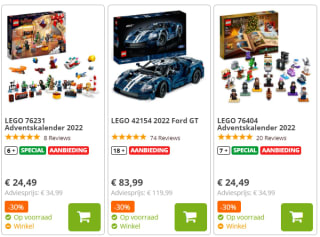 Groot aantal LEGO sets bij BRICKshop met 30% korting