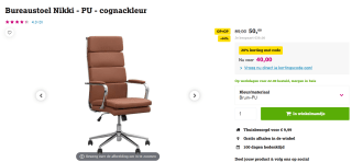 Bureaustoel Nikki PU cognackleur voor €40 bij Leenbakker met code
